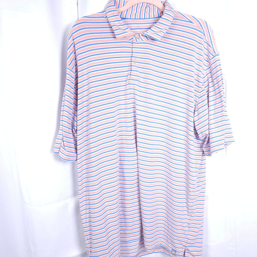 Peter Millar Seaside Polo Golf‎ Shirt XL Pink Blue White Stripe